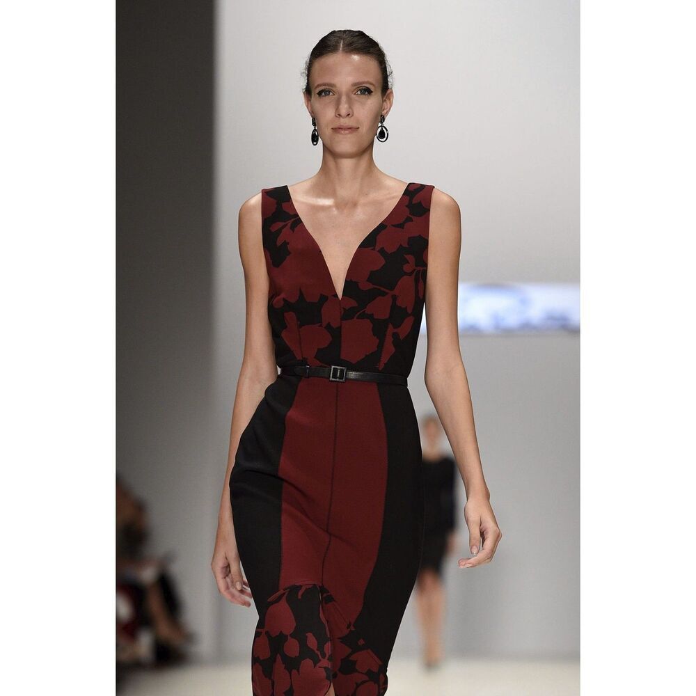 $1990 Runway Oscar de la Renta Sweetheart Neck Flounce Hem Midi Dress Sz 6